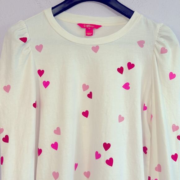 NWOT Lilly Pulitzer Women White Jansen Cotton Sweatshirt Heart Pattern Sz Small - Picture 5 of 9